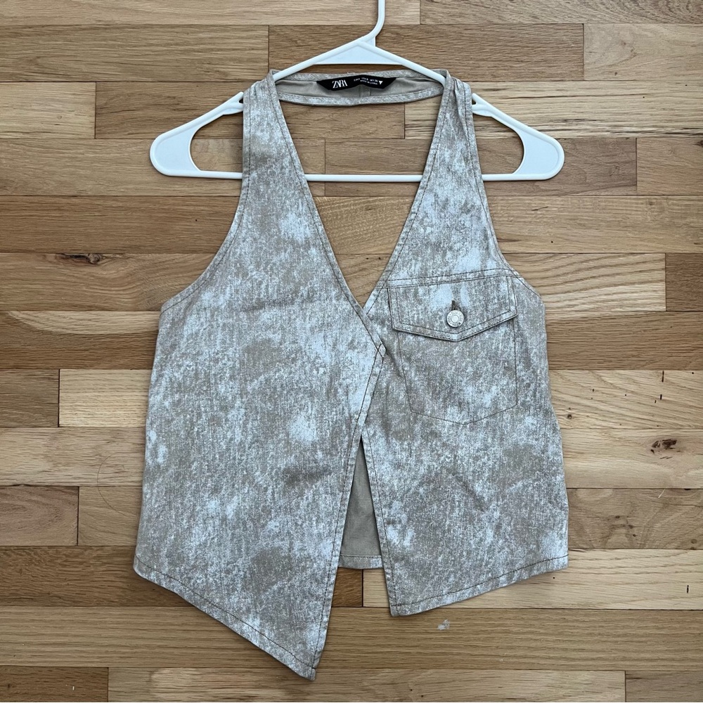 ZARA Beige Denim Halter Top